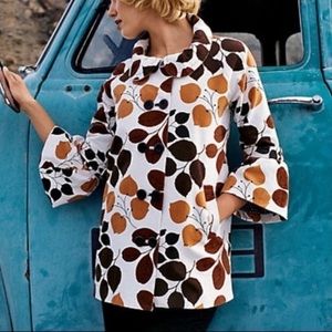 Anthro Elevenses Corduroy Leaf Print Pea Coat